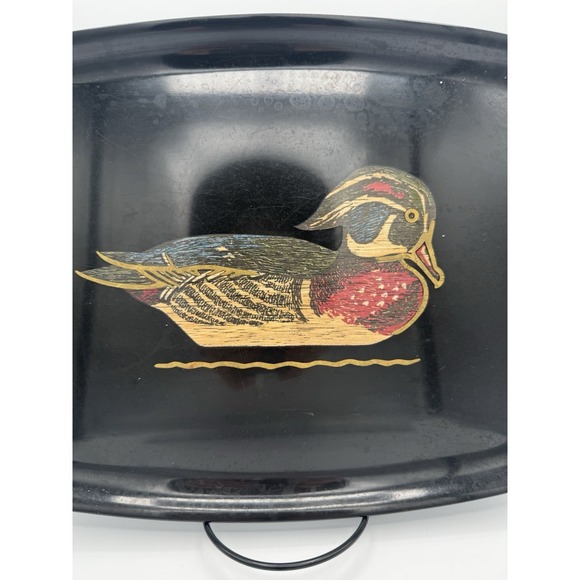 Couroc Wood Duck Large Decorative Tray 12.5" Mid Century Inlaid Brass Resin VTG - Picture 2 of 8